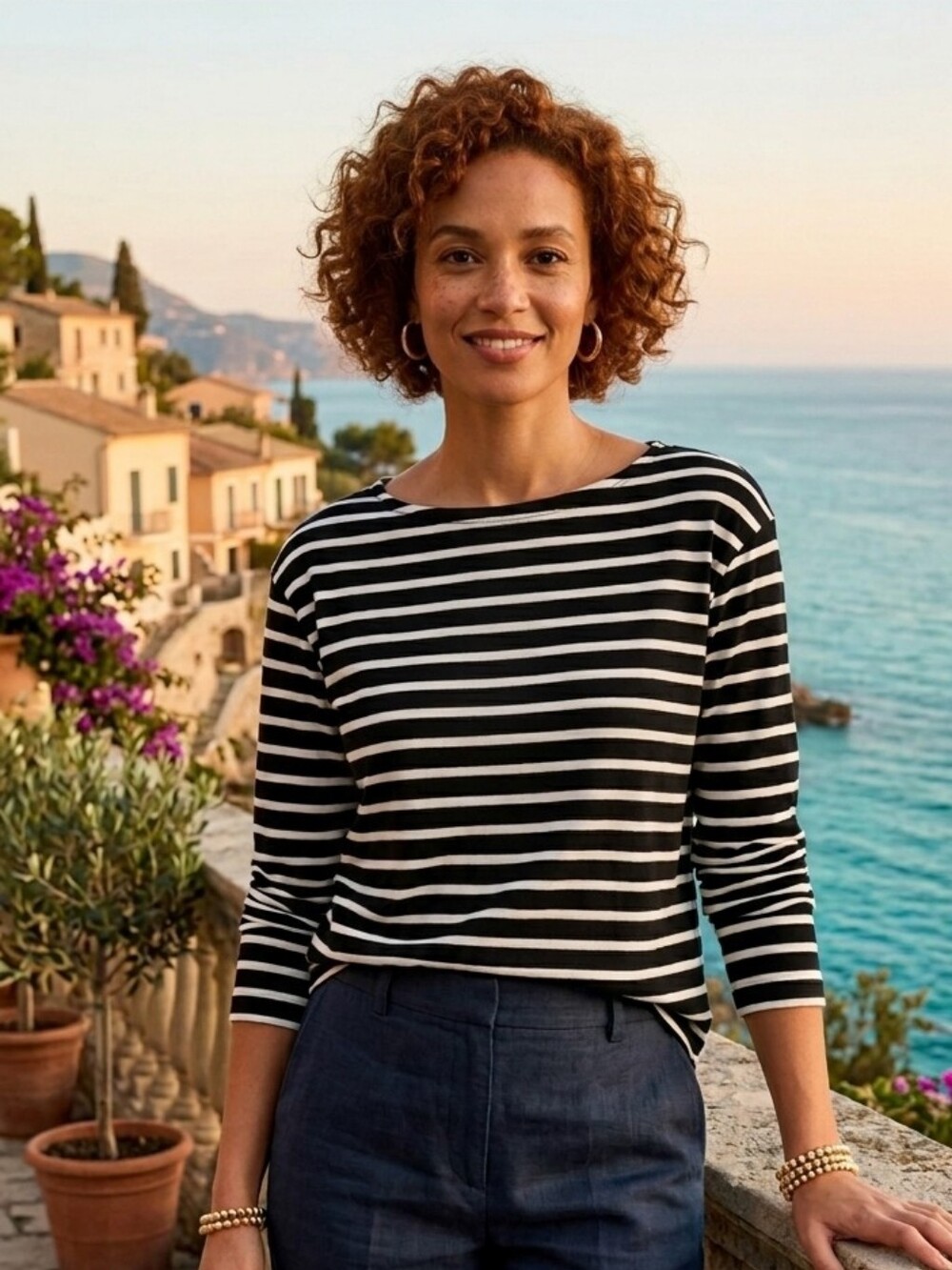 J. Crew Black and White Striped Boatneck Top
